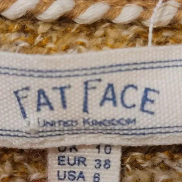 FAT FACE UK BROWN CREAM GOLD WOVEN Cotton Blend lightweight sweater 6 medium - Picture 9 of 9